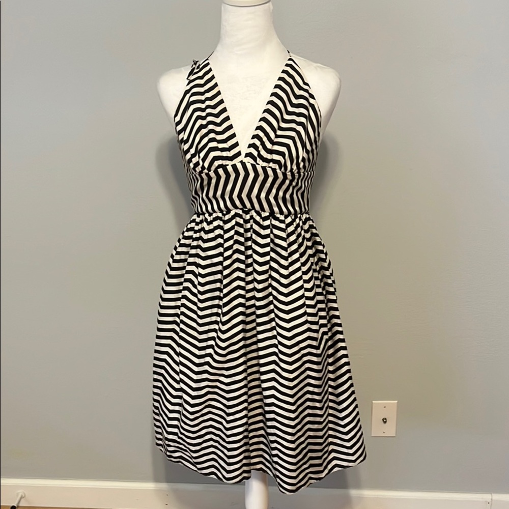 Black and White Striped Halter Dress